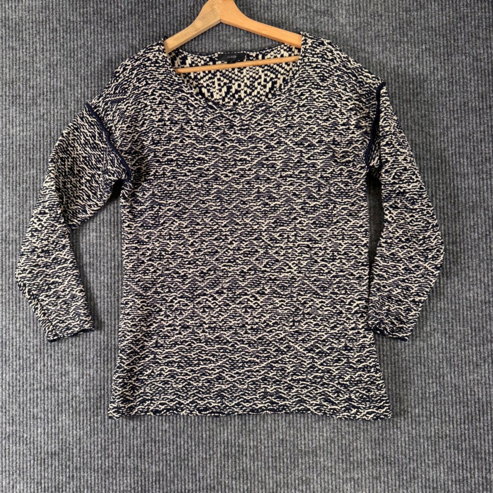 J.Crew Womens S Marled Knit Sweater Navy Cream Long Sleeve Minimalist Preppy